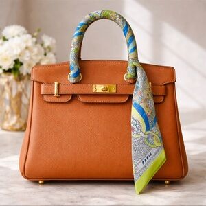 PARIS EQUESTRIAN SKINNY SCARF BAG HANDLE WRAP BANDEAU PURSE TIE LIME NEON GREEN